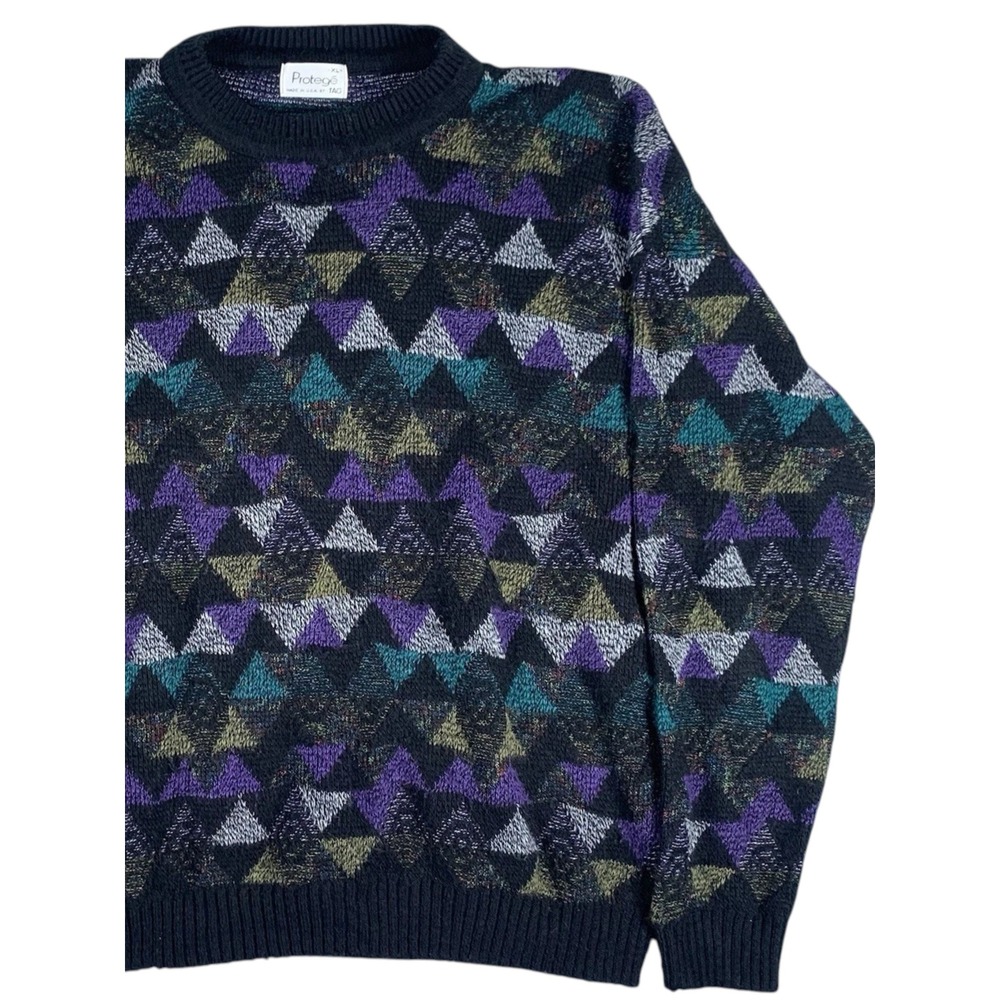 Vintage Protege Sweater Men's XL Geometric Multicolor Pullover Knit Made In USA